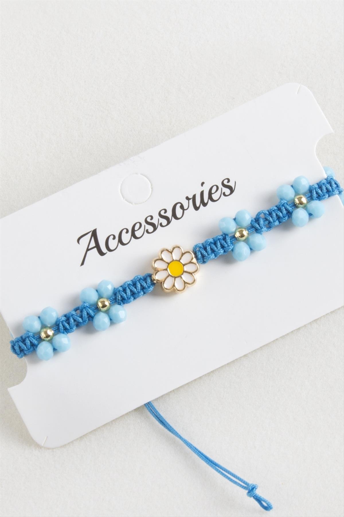 Papatya Mineli Makrome Örgülü İp Bileklik