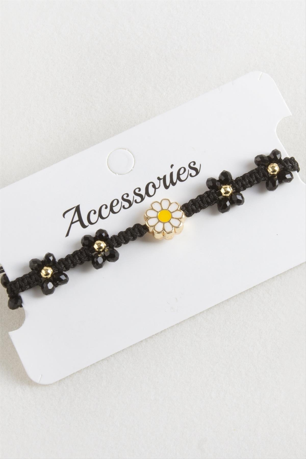 Papatya Mineli Makrome Örgülü İp Bileklik