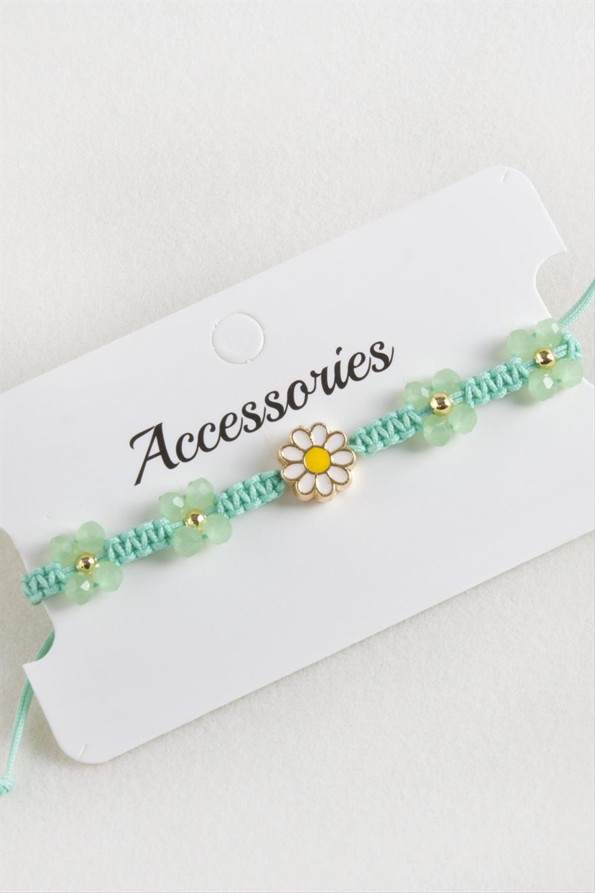 Papatya Mineli Makrome Örgülü İp Bileklik