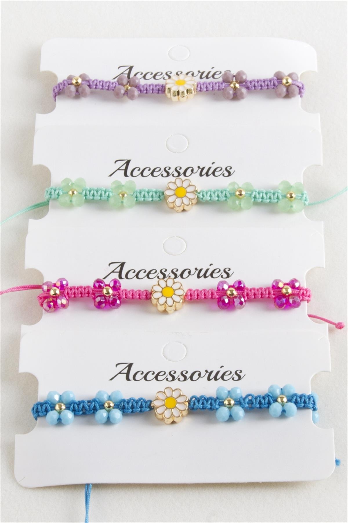 Papatya Mineli Makrome Örgülü İp Bileklik