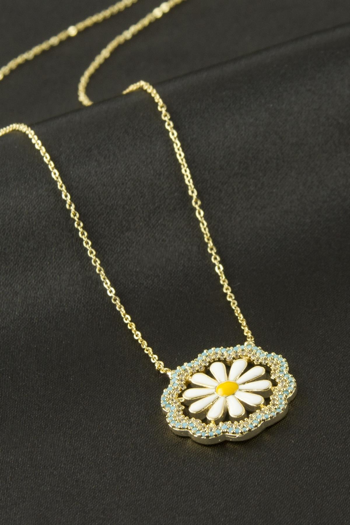 Papatya Mineli Zirkon Taşlı Kolye