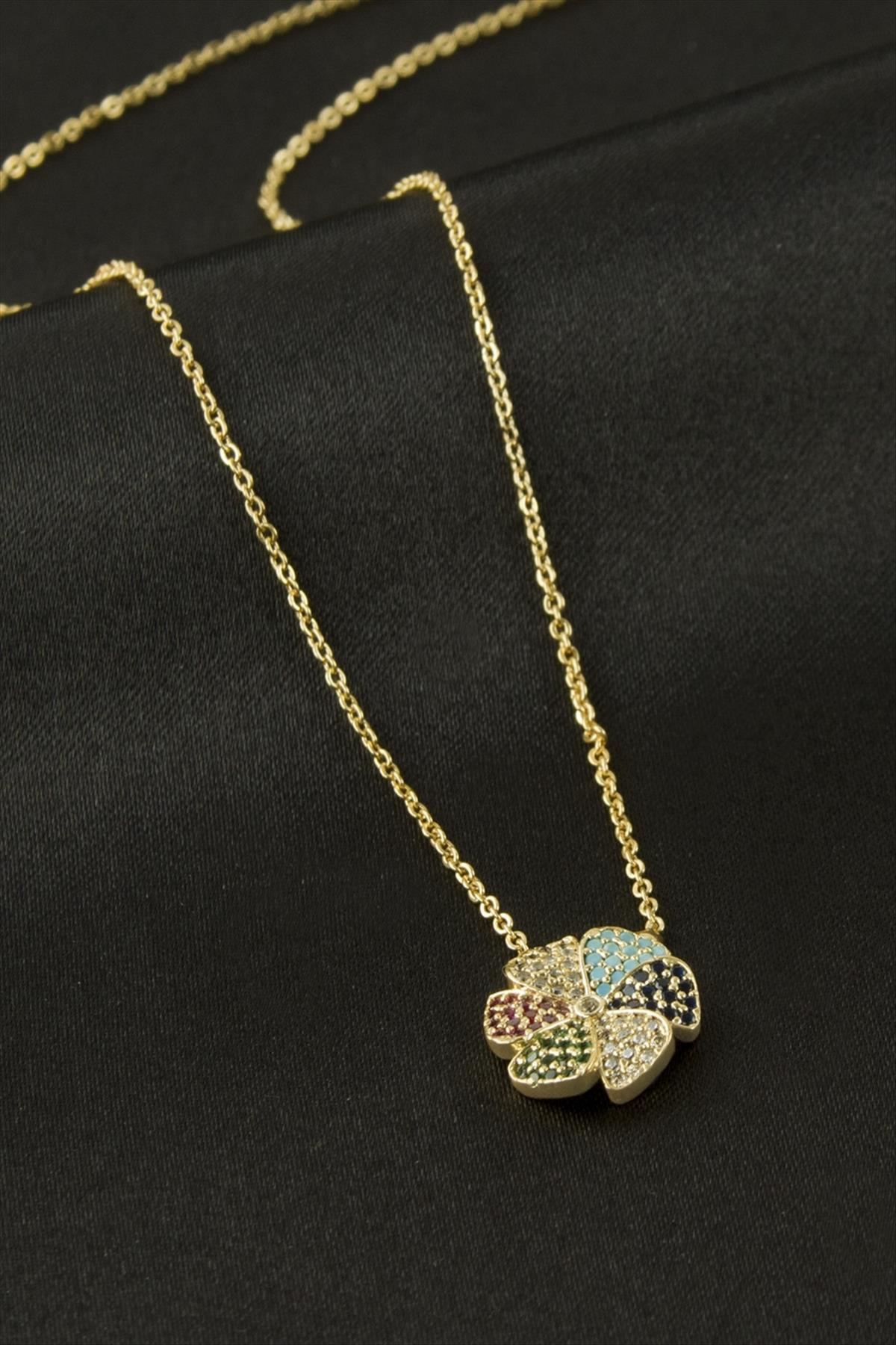 Papatya Zirkon Taşlı Kolye