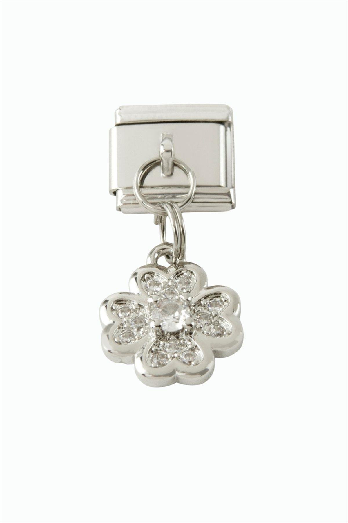 Papatya Zirkon Taşlı Sallatılı Çelik Charm