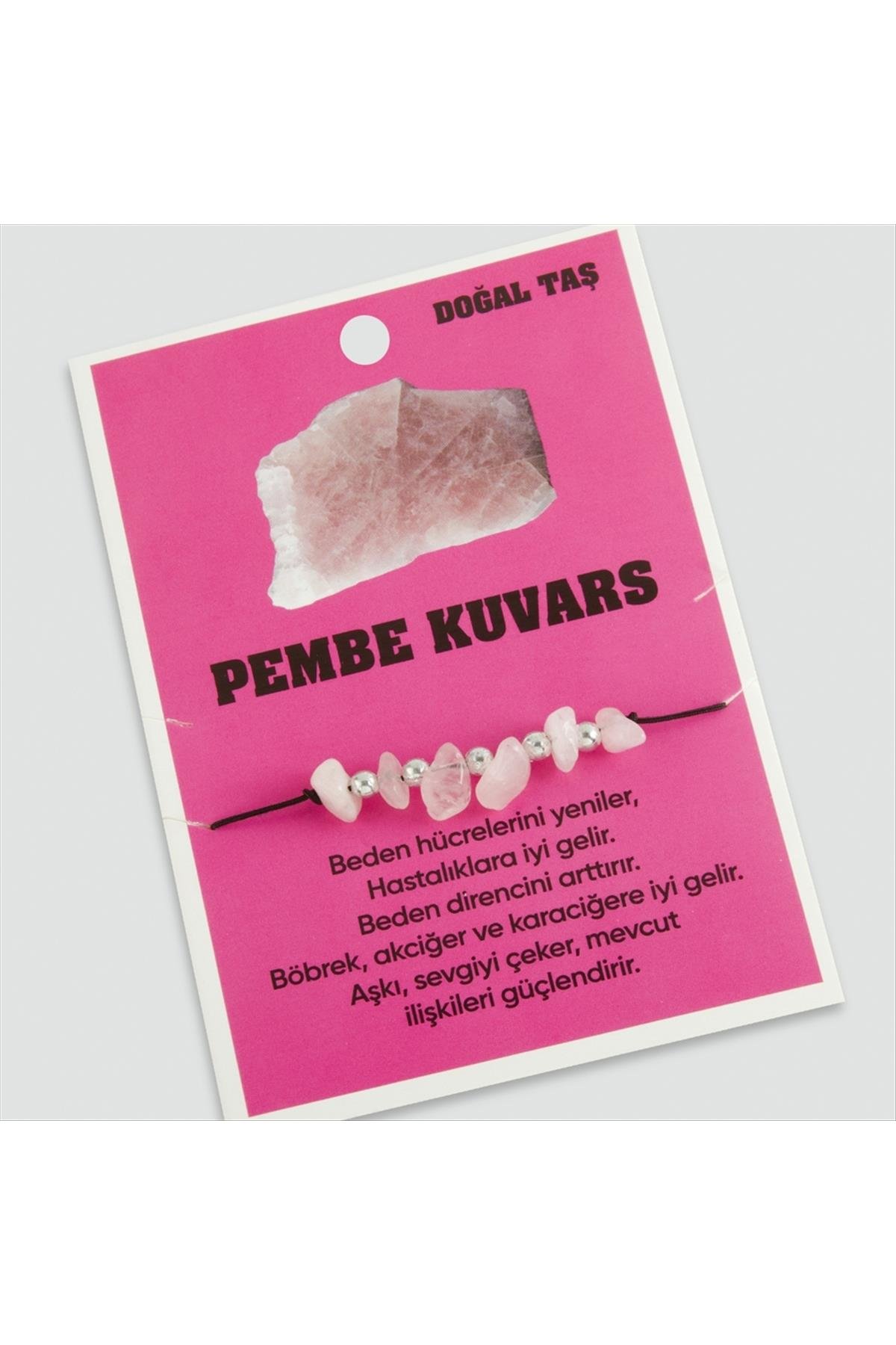 Pembe Kuvars Doğaltaşlı İp Bileklik