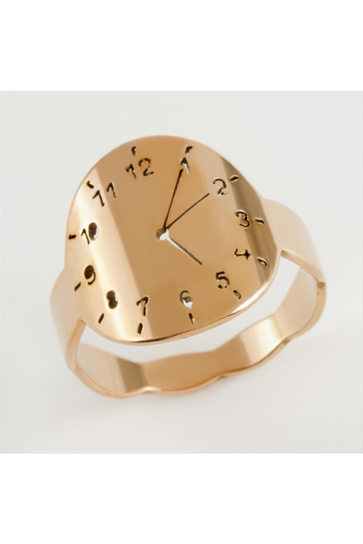 Saat Desenli Lüks Çelik Yüzük