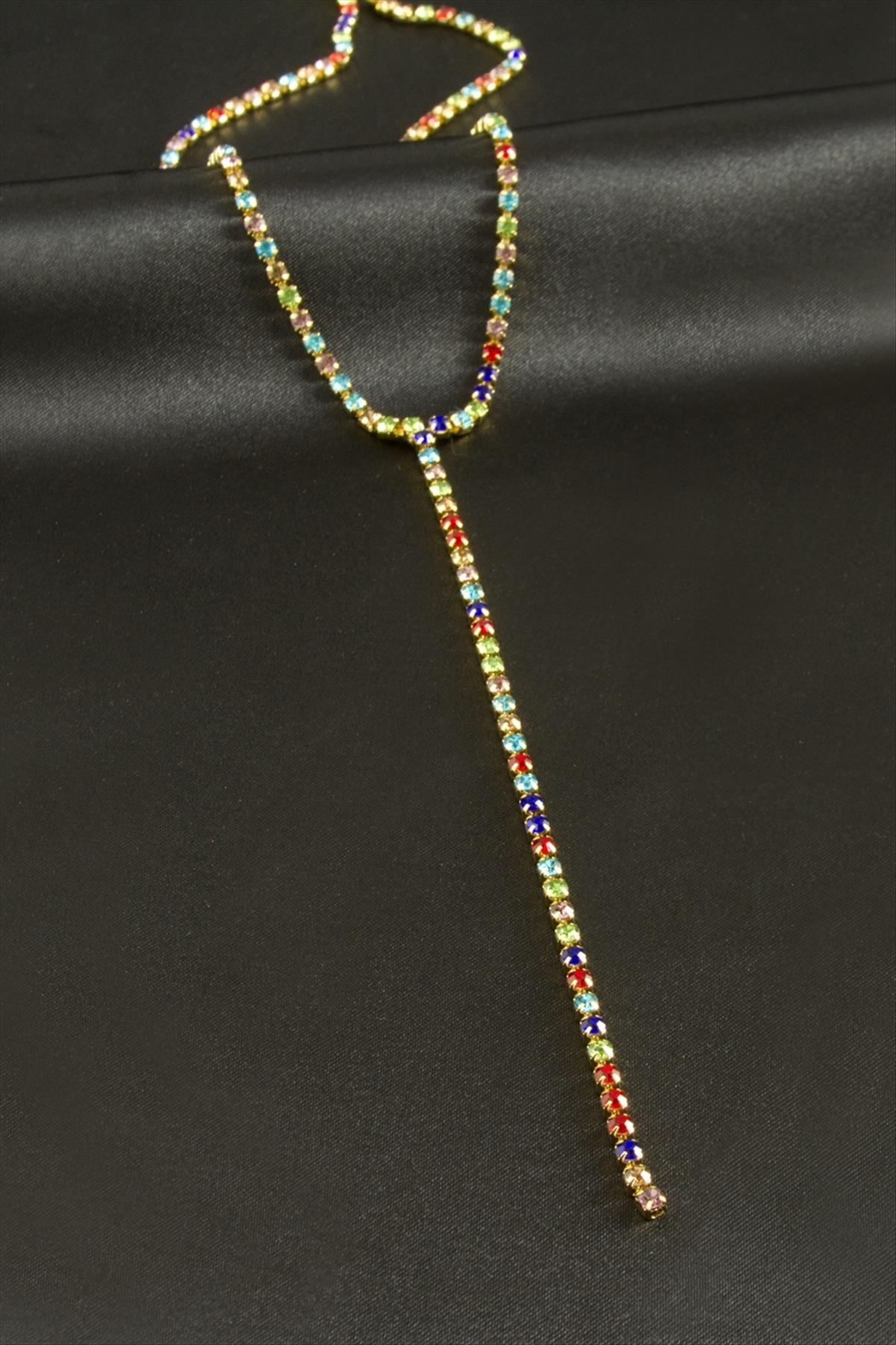 Şerit Taşlı Çelik Y Kolye 2 mm