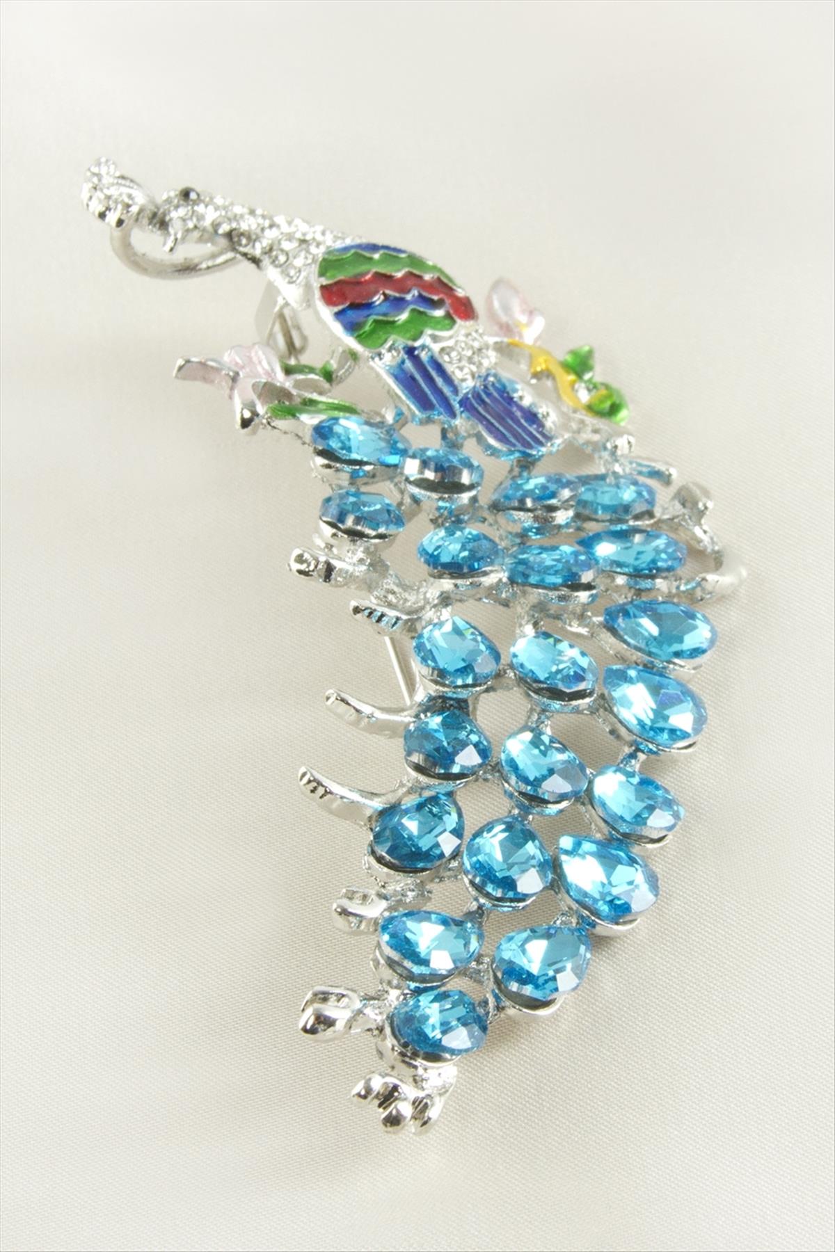 Tavus Kuşu Mineli Taşlı Broş