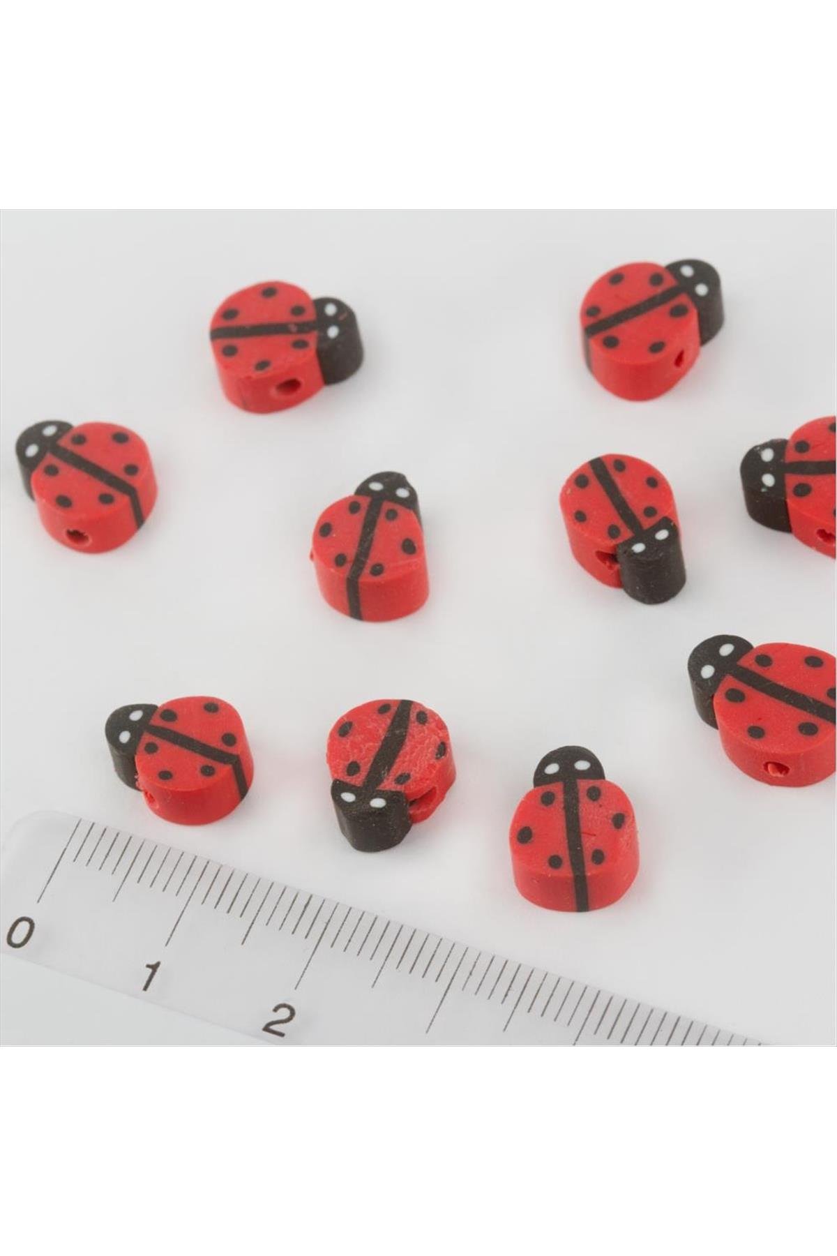 Uğur Böceği Desenli Fimo Boncuk 10 Adet