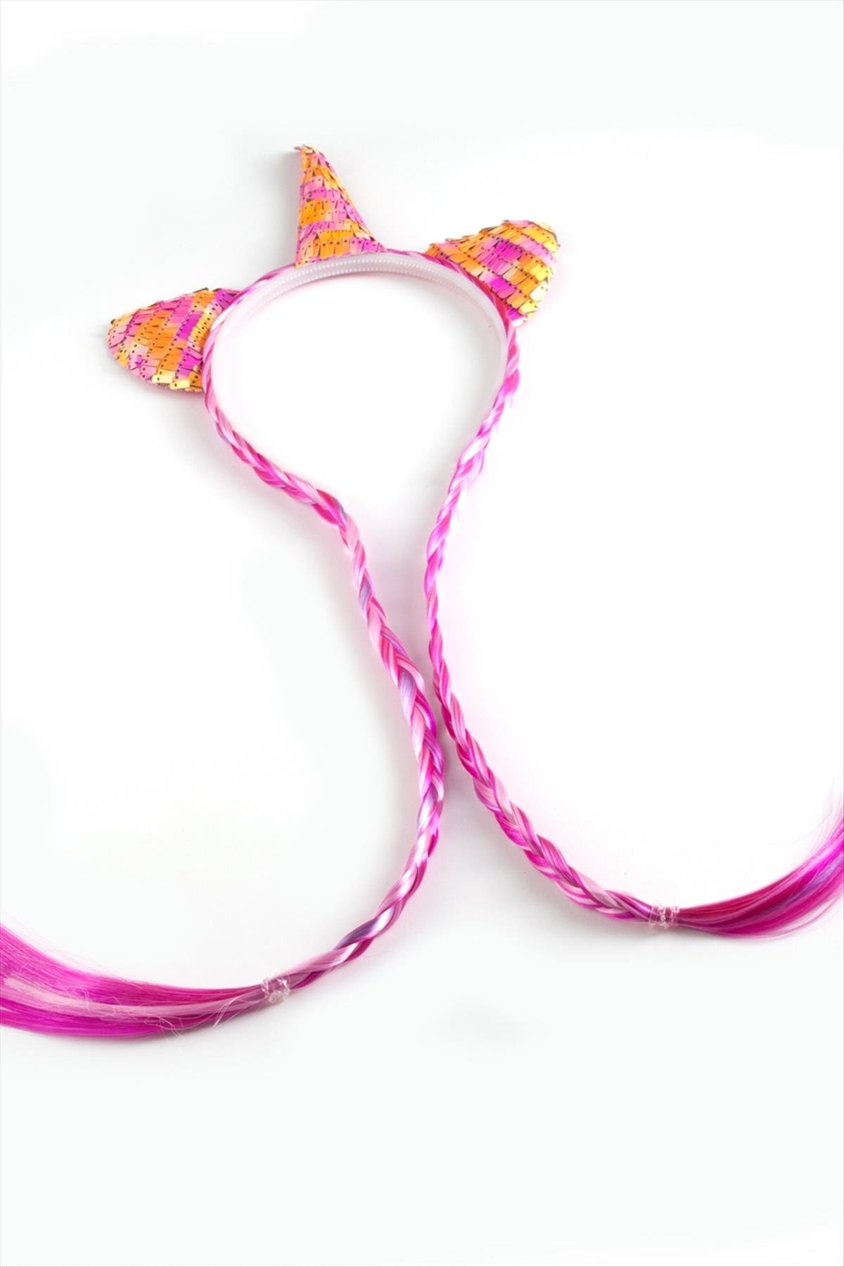Unicrn Renkli Kulaklı Örgülü Taç