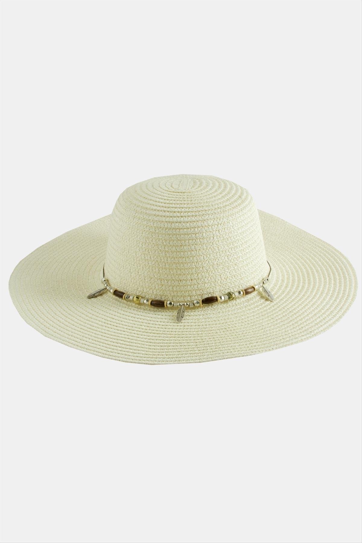 Yaprak Boncuklu Hasır Şapka