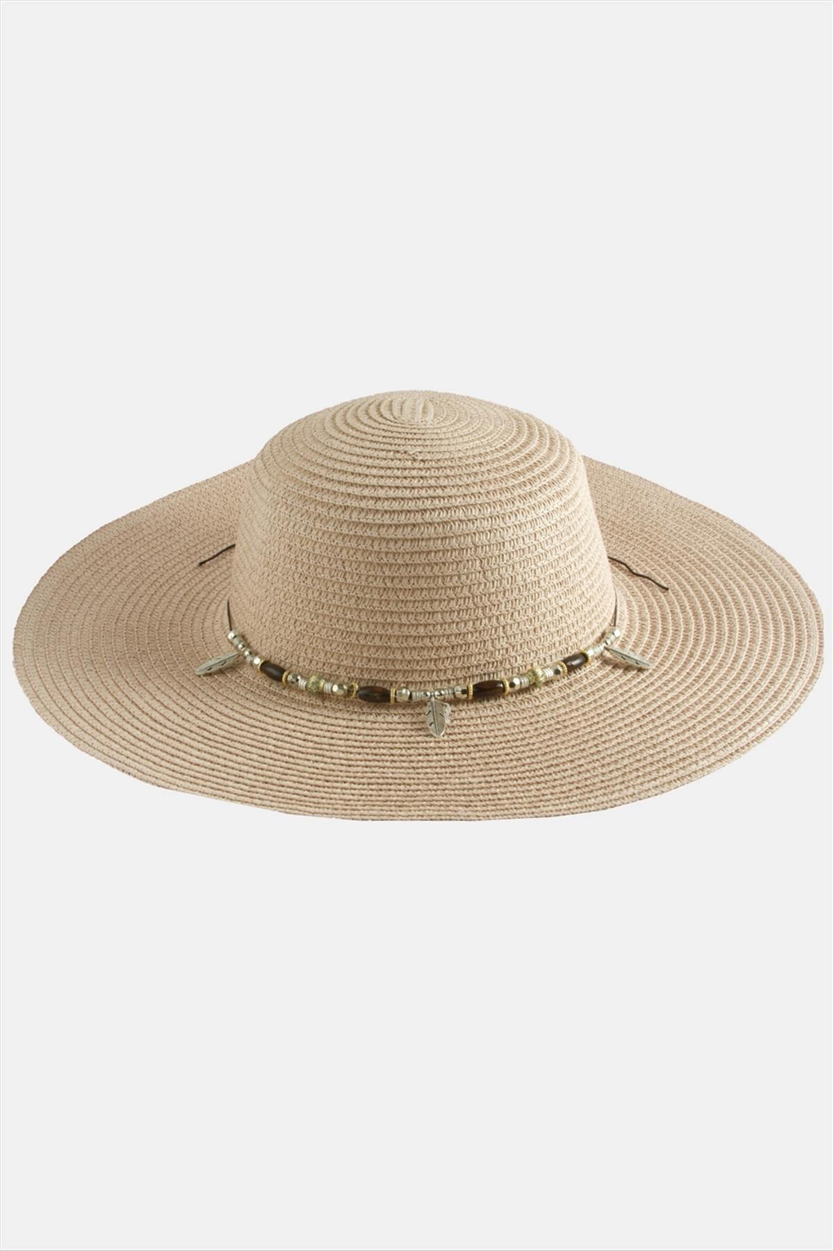 Yaprak Boncuklu Hasır Şapka