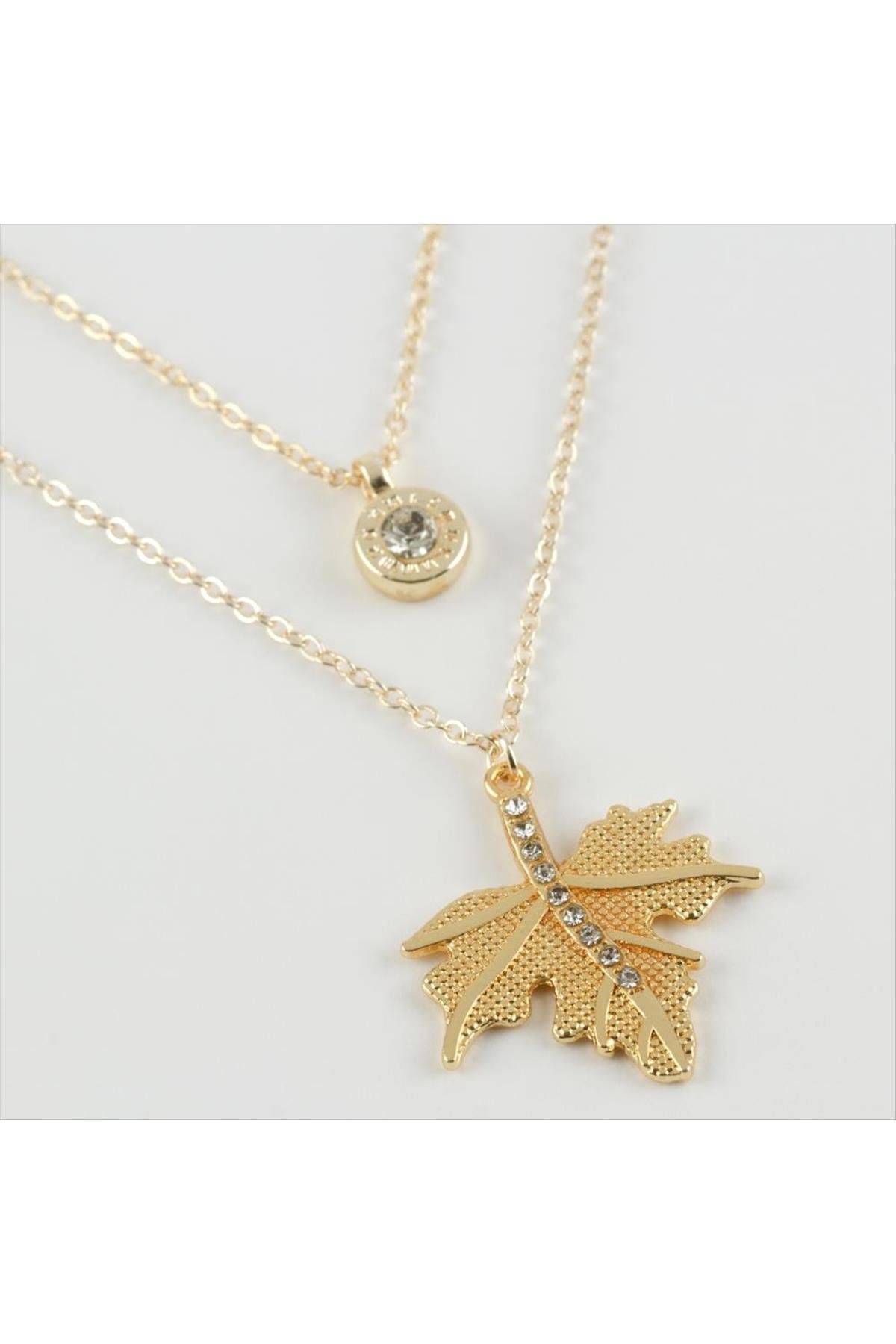 Yaprak Figürlü Yeni Sezon İkili Kolye