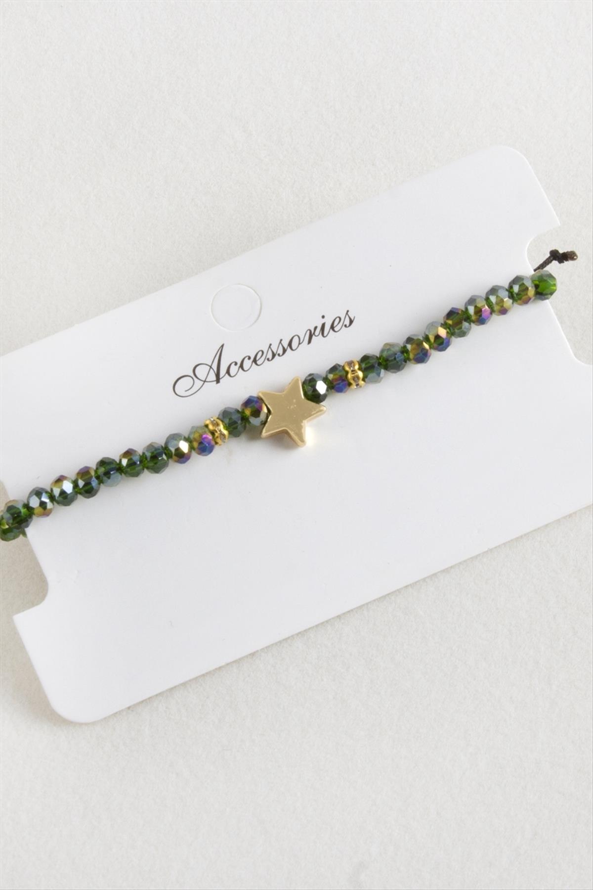 Yıldız Kristal Makrome İp Bileklik