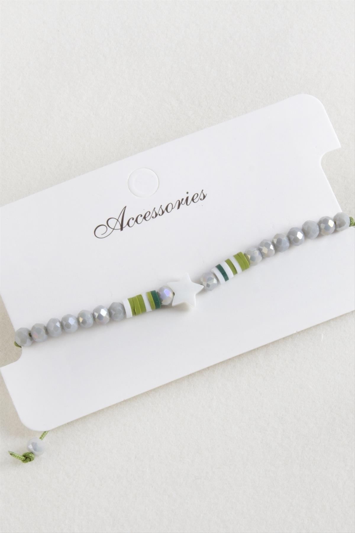 Yıldız Sedef Kristal Makrome İp Bileklik