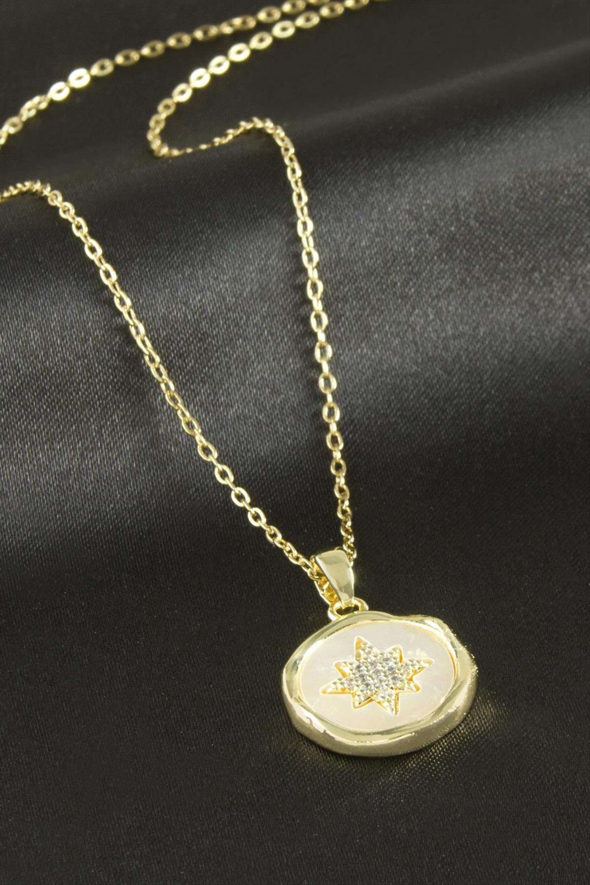 Yıldız Sedef Zirkon Taşlı Lüks Çelik Kolye