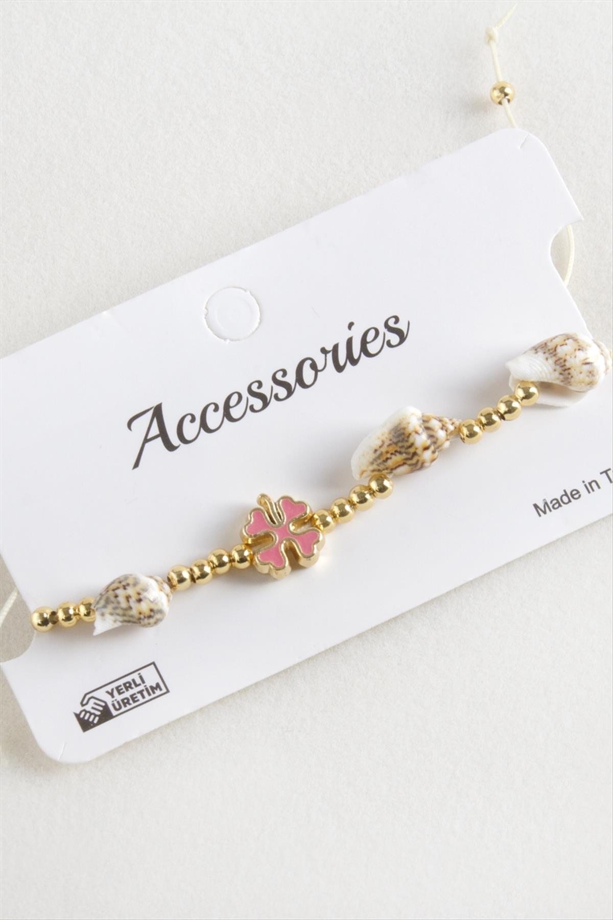 Yonca Deniz Kabuğu İnci Makrome İp Bileklik