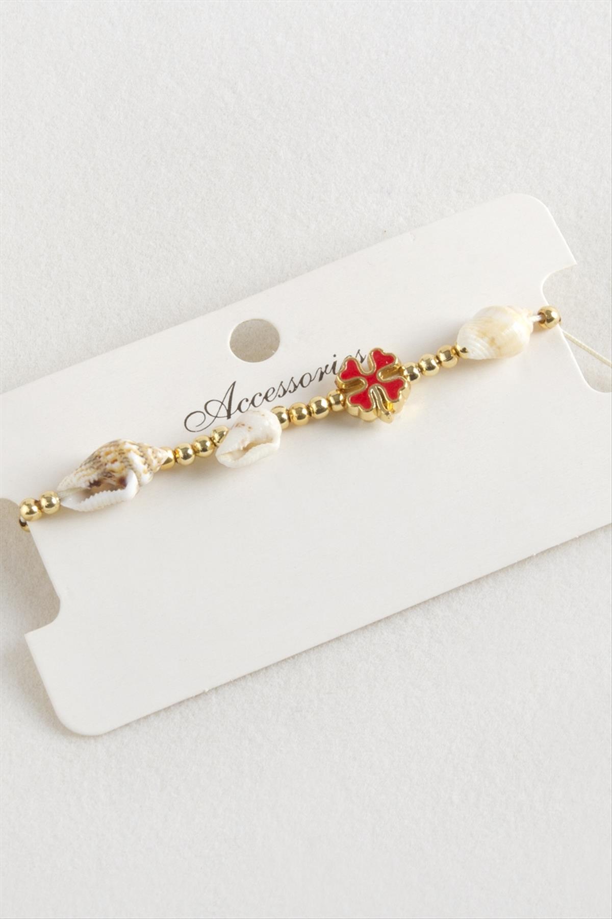 Yonca Deniz Kabuğu İnci Makrome İp Bileklik