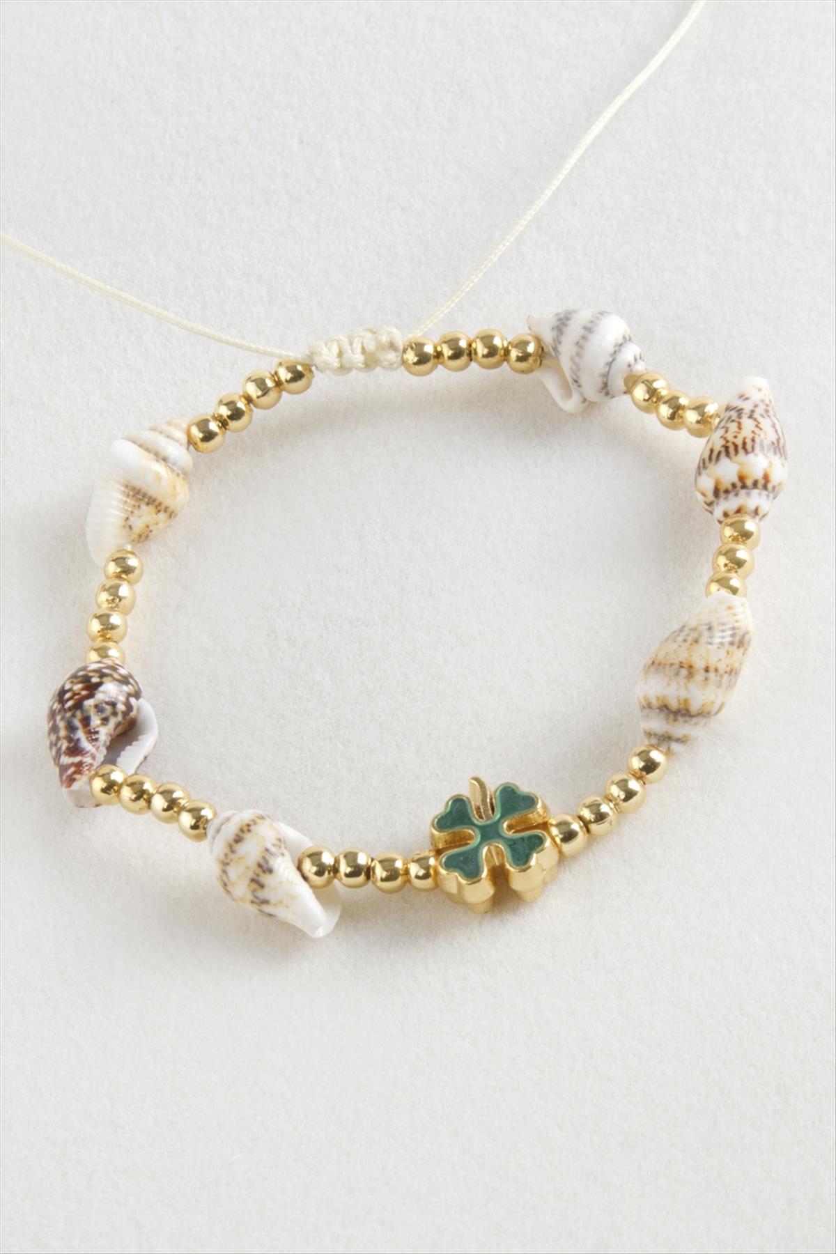 Yonca Deniz Kabuğu İnci Makrome İp Bileklik