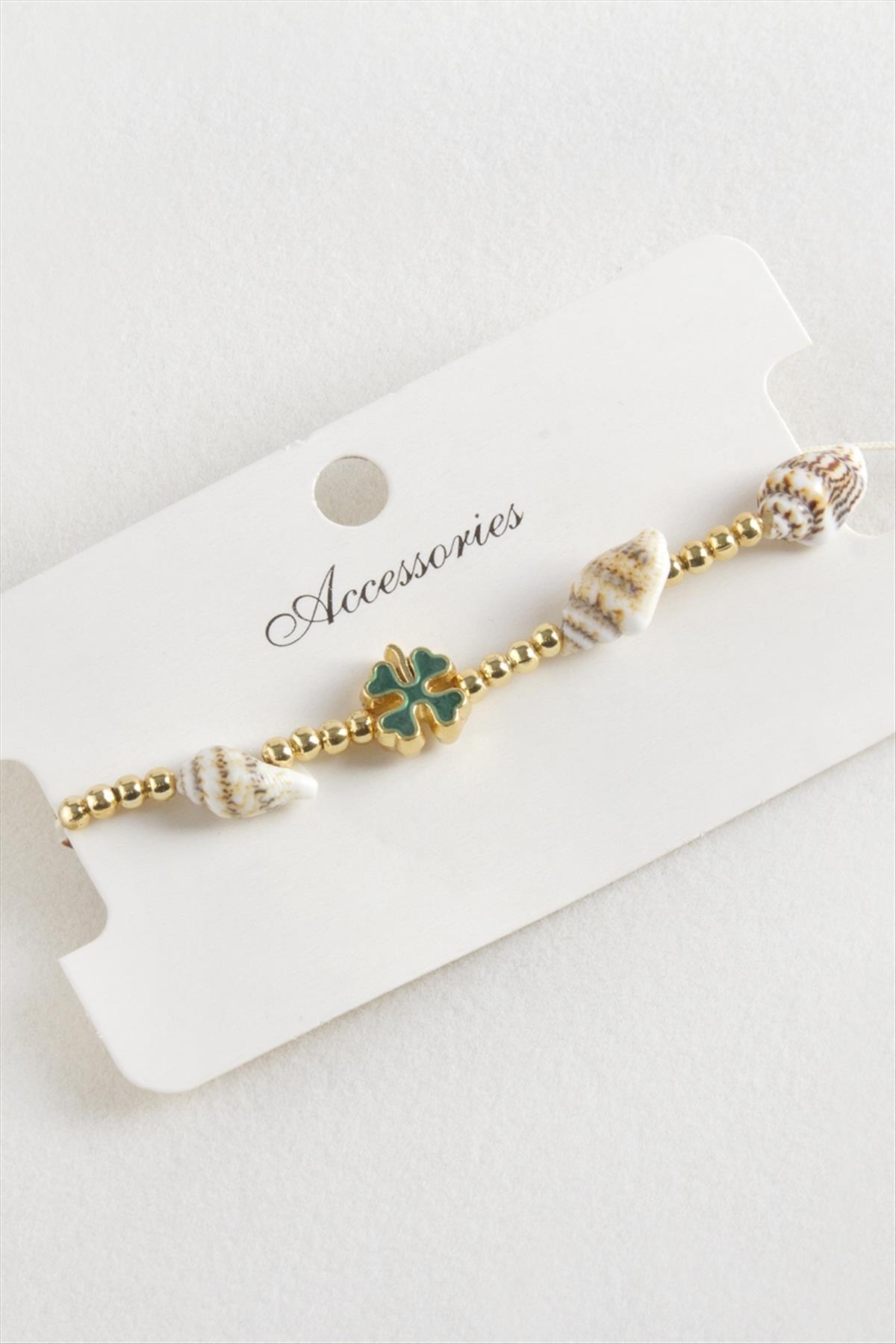 Yonca Deniz Kabuğu İnci Makrome İp Bileklik