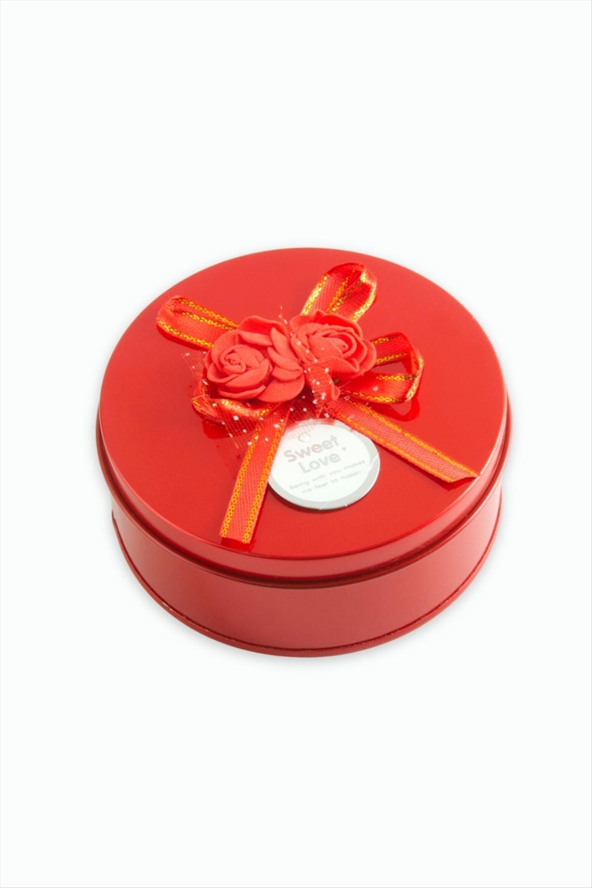 Yuvarlak Boş Kırmızı Metal Kutu 9 cm