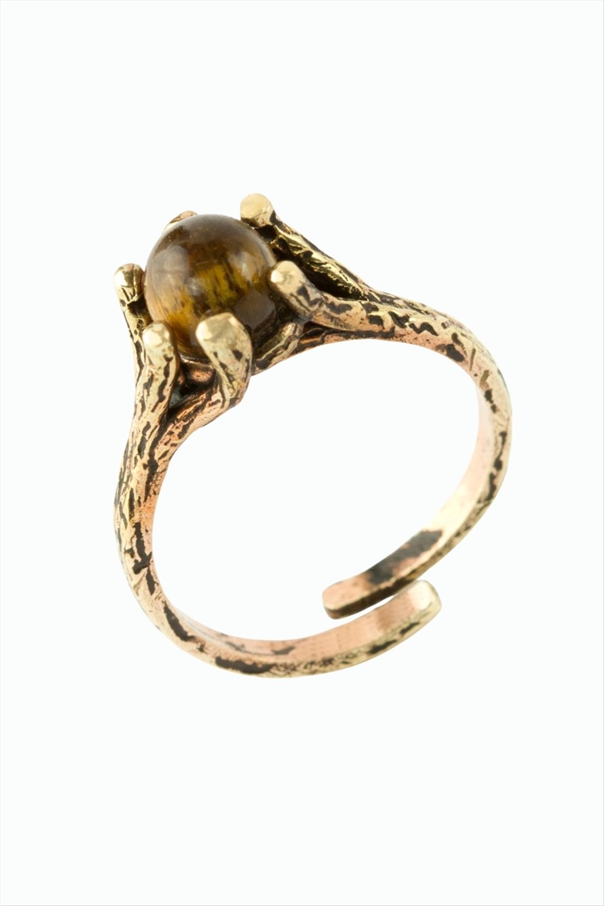 Yuvarlak Doğaltaşlı Otantik Yüzük