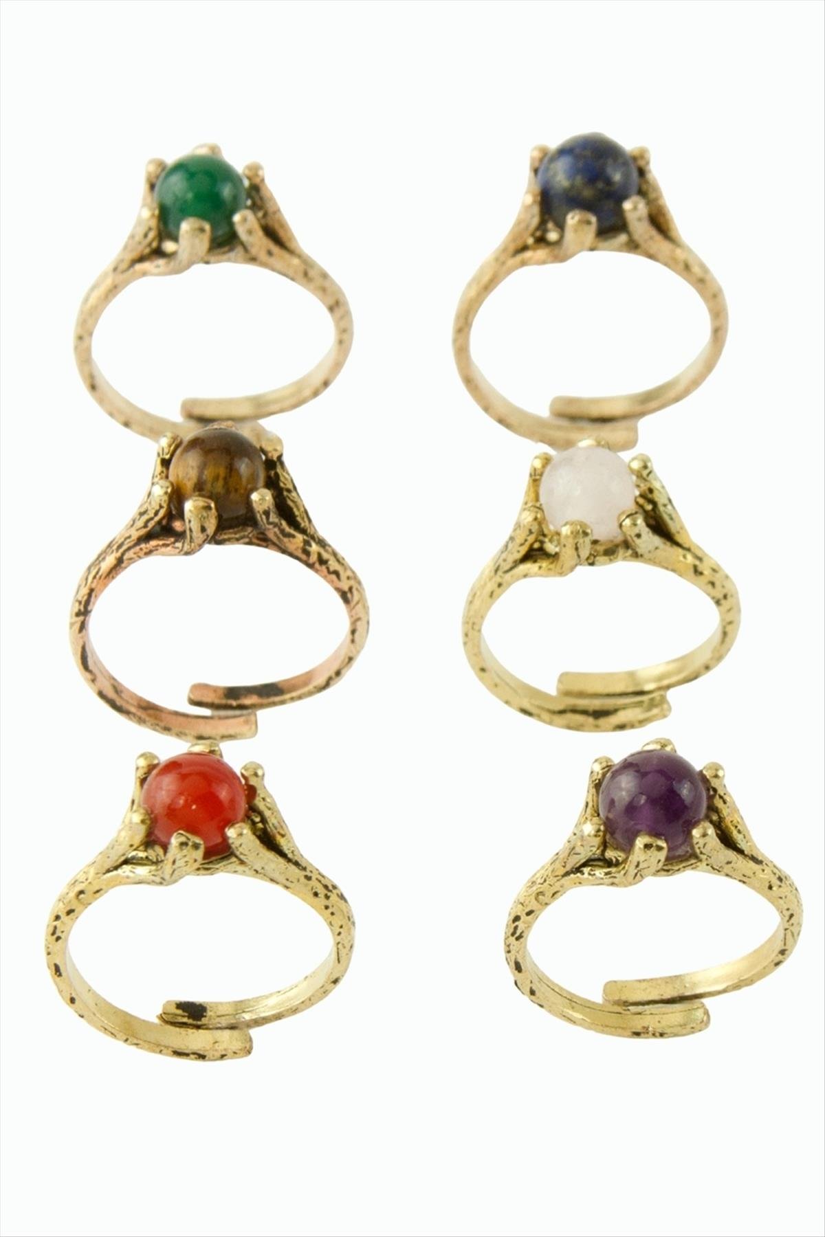 Yuvarlak Doğaltaşlı Otantik Yüzük