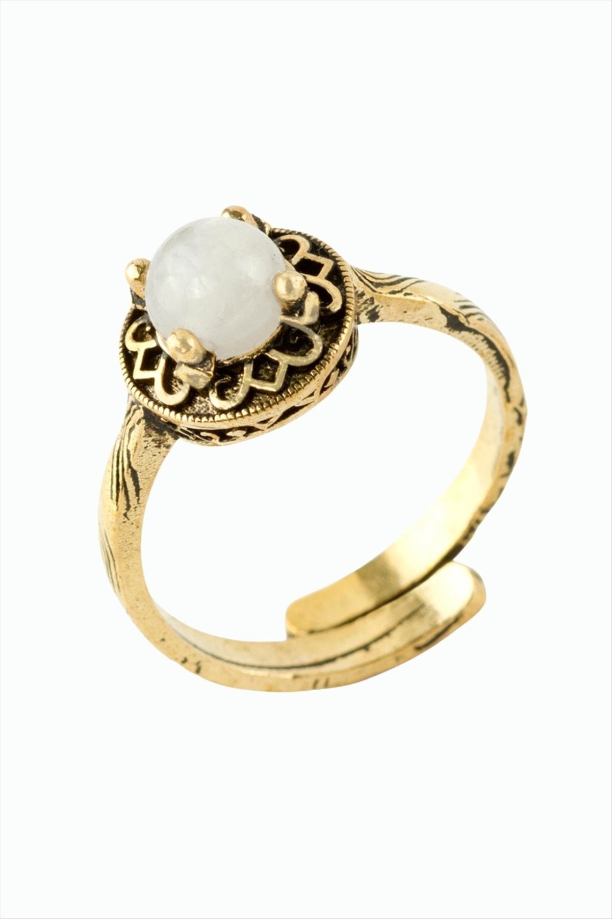 Yuvarlak Doğaltaşlı Otantik Yüzük