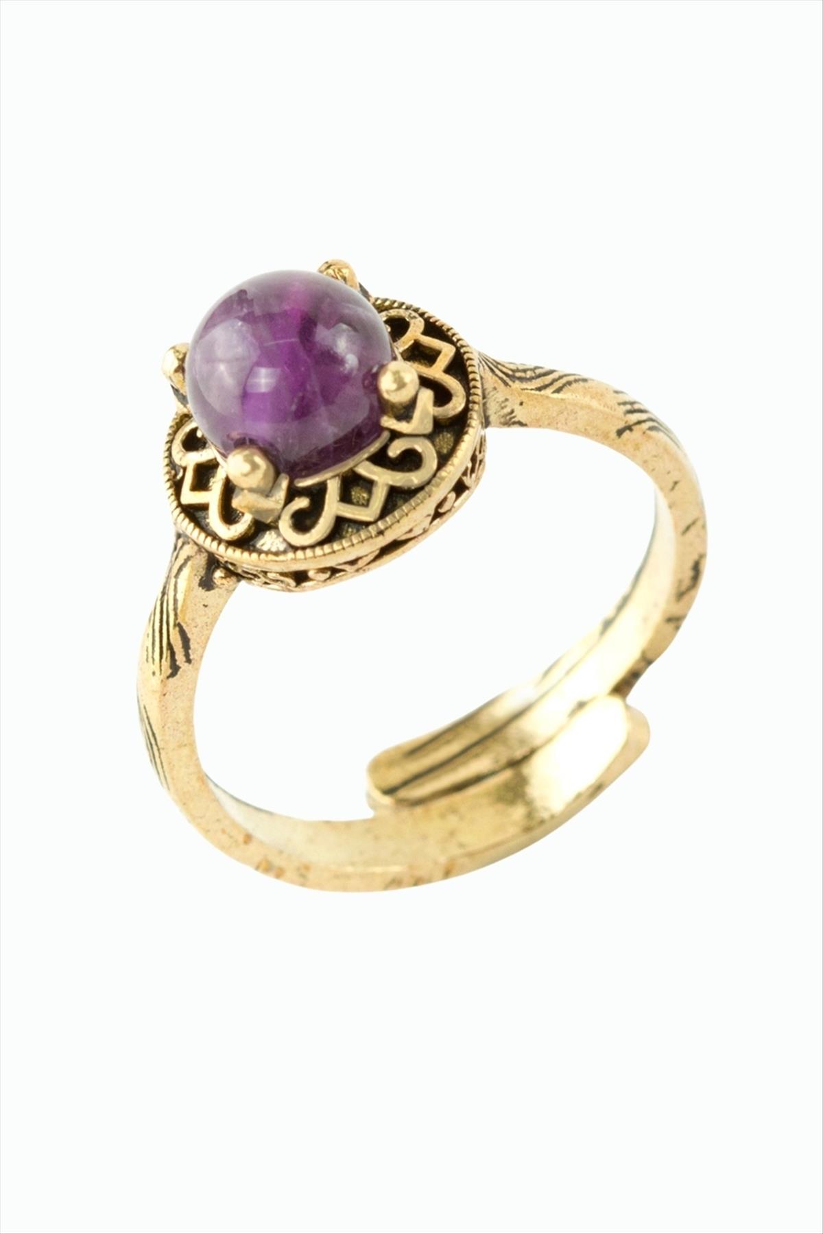 Yuvarlak Doğaltaşlı Otantik Yüzük