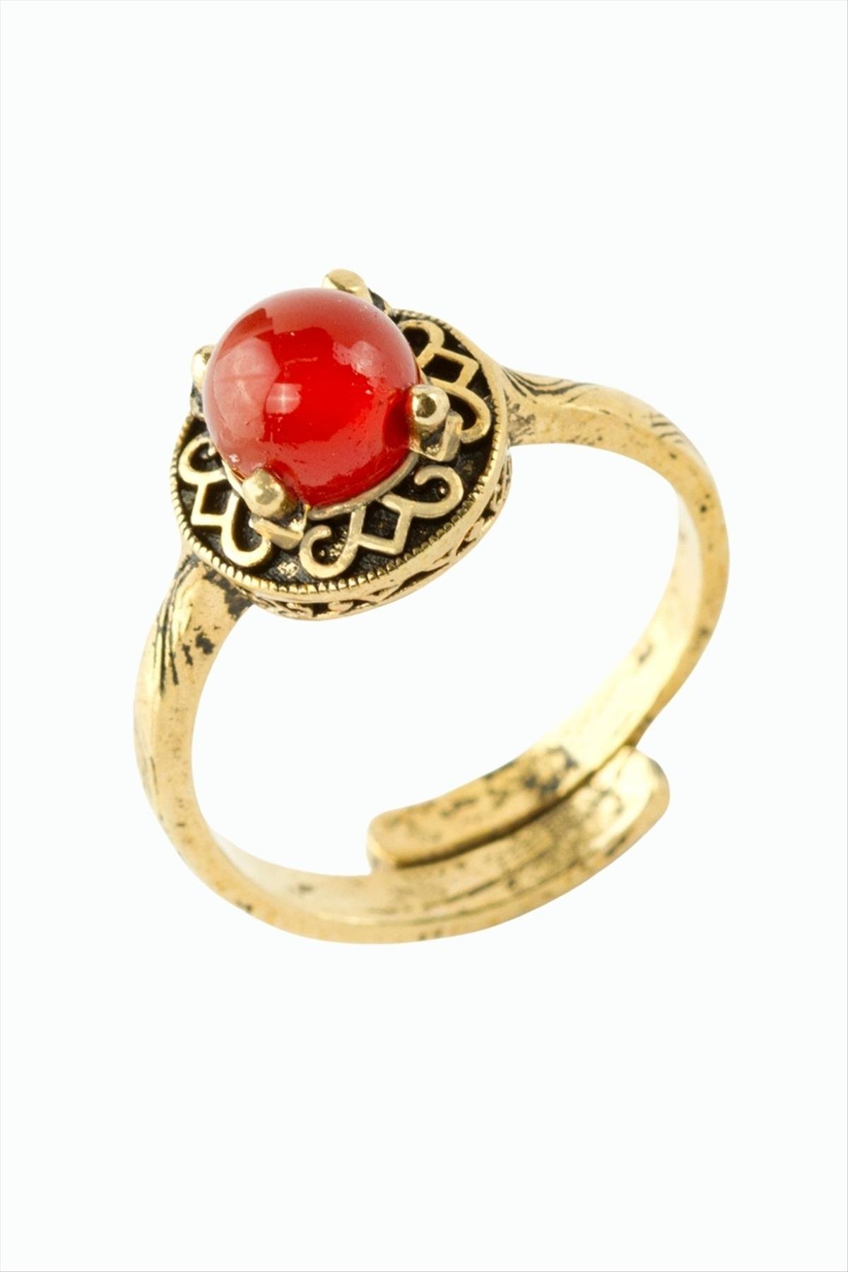 Yuvarlak Doğaltaşlı Otantik Yüzük