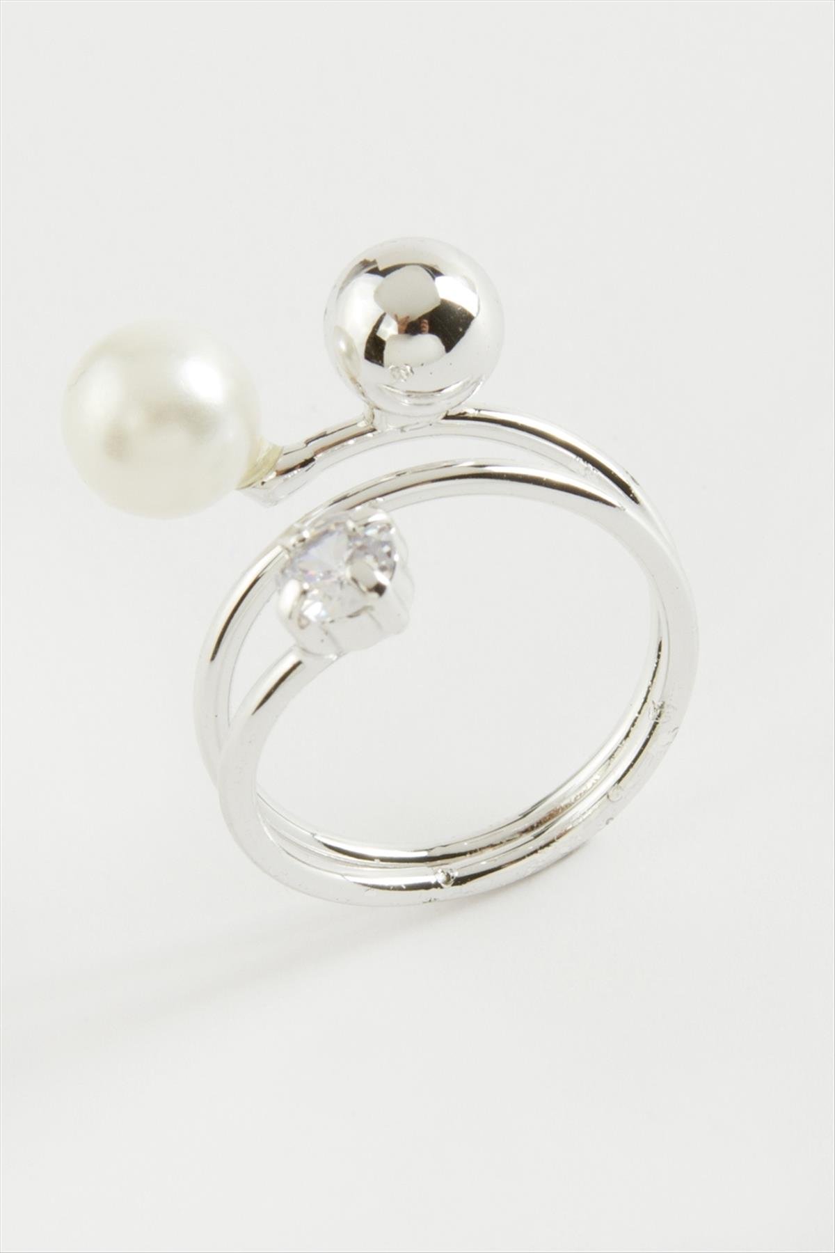 Yuvarlak İnci Metal Yüzük