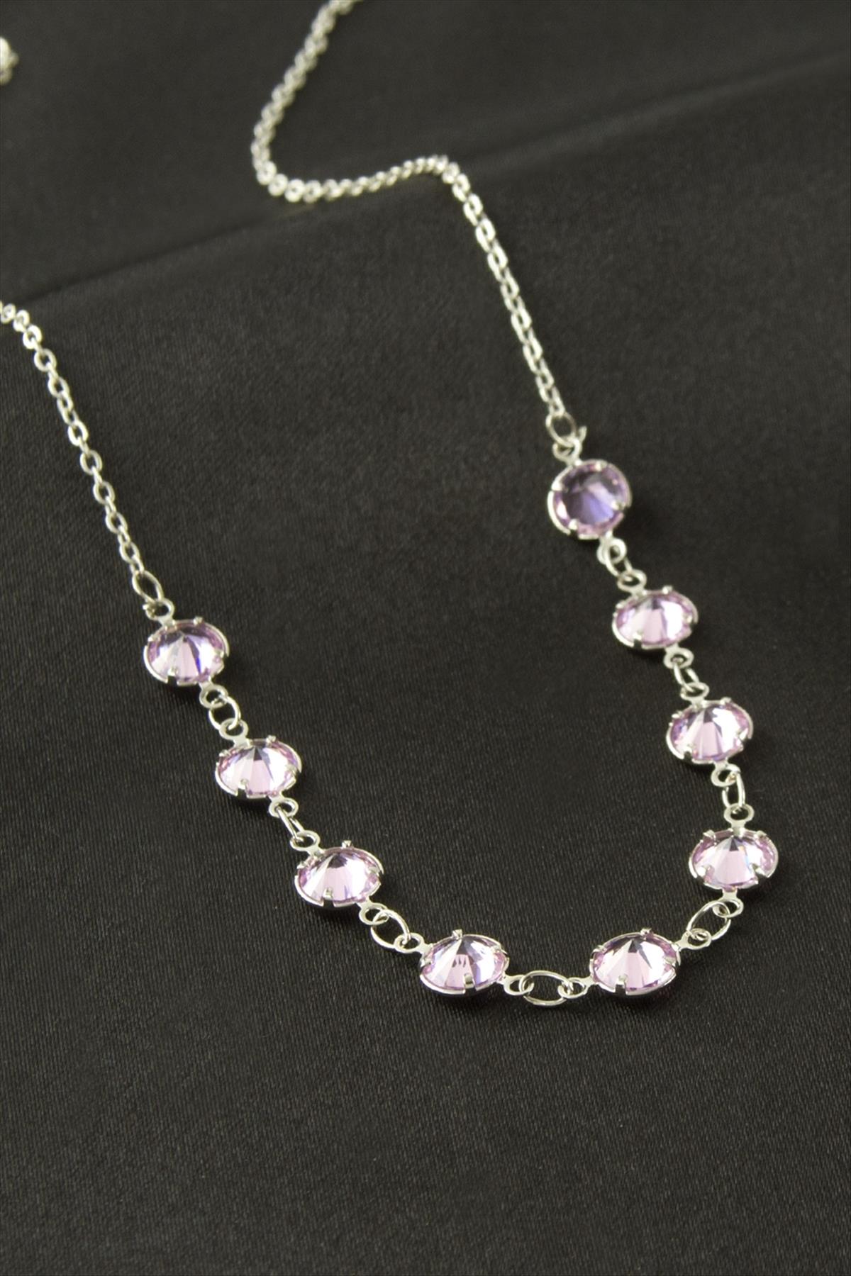 Yuvarlak Kristal Taşlı Kolye