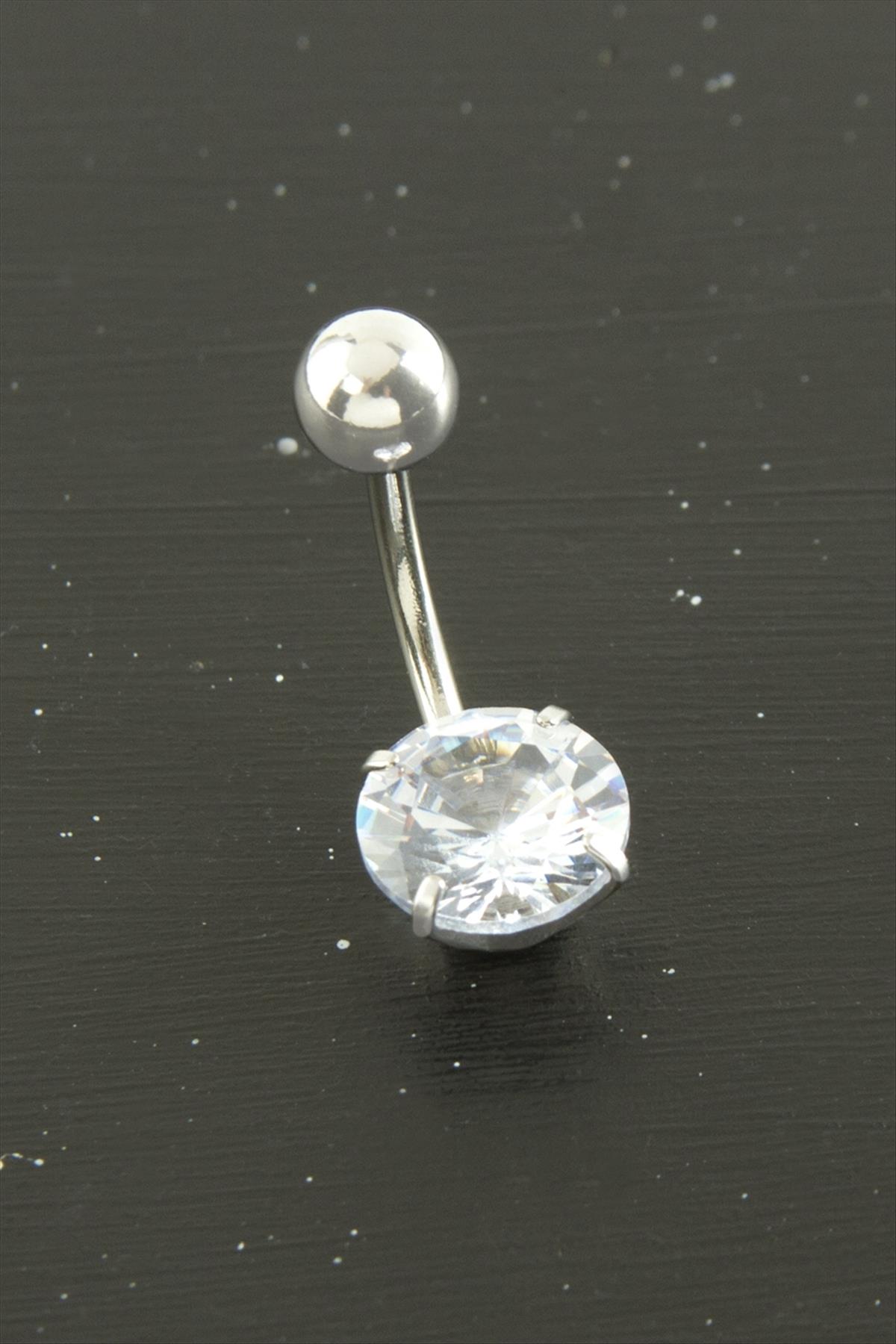 Yuvarlak Zirkon Taşlı Çelik Piercing 1 Adet