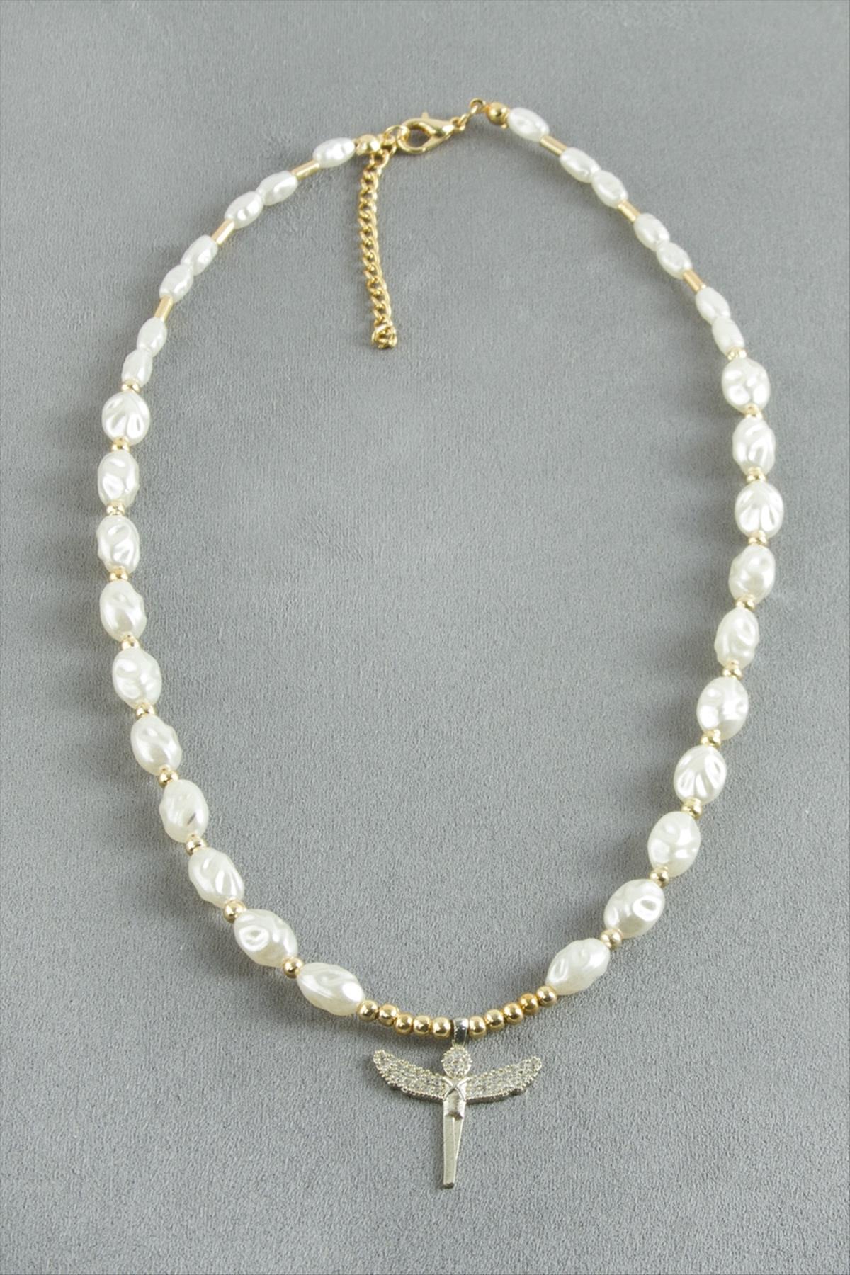 Zirkon Taşlı İnci Kolye