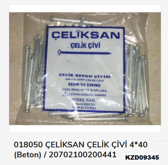 018050   ÇELİKSAN ÇELİK ÇİVİ 4*40 (Beton)