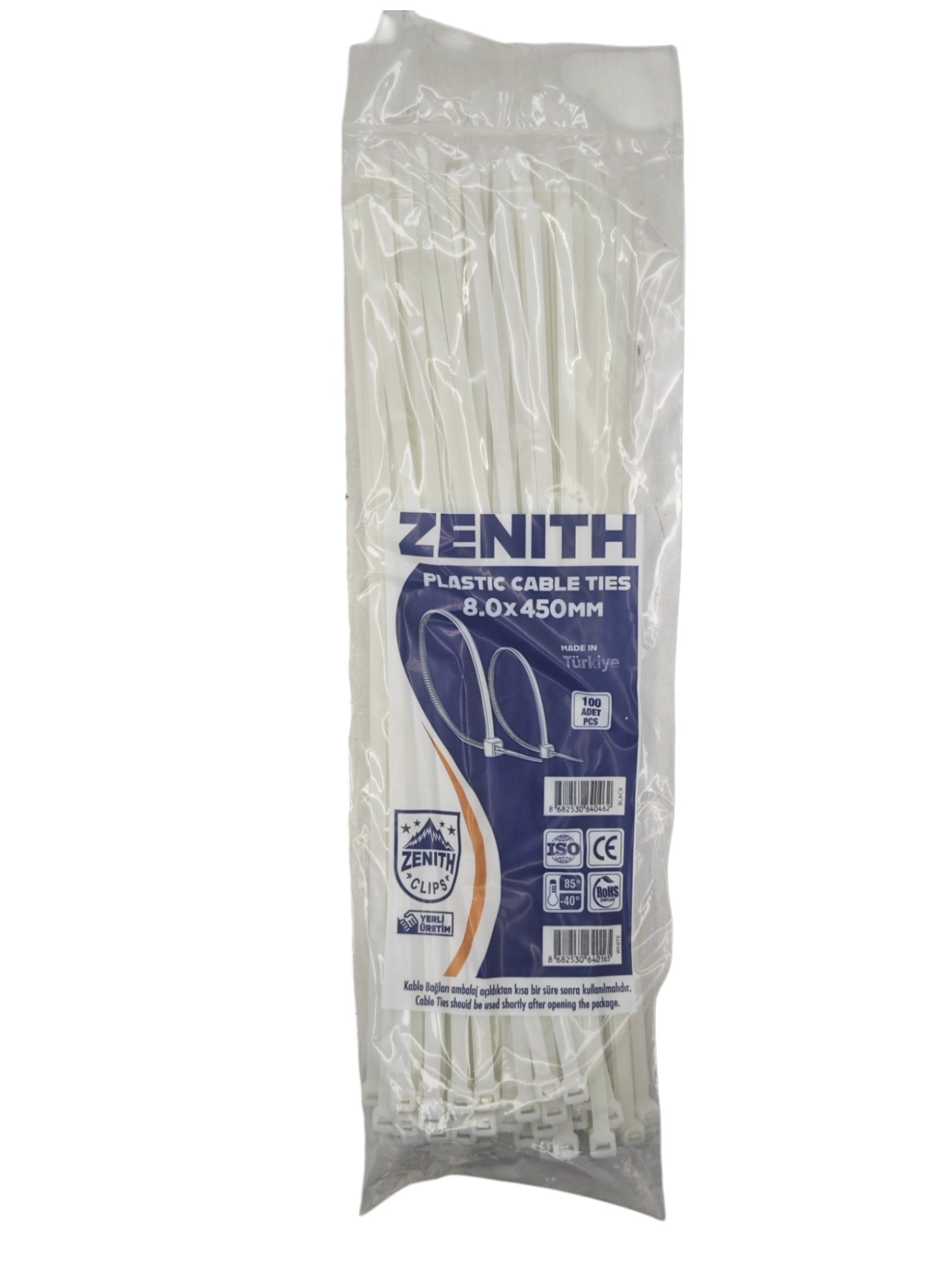 4016   Zenith Kablo Bağı - Plastik Kelepçe 8mm 450mm - Beyaz