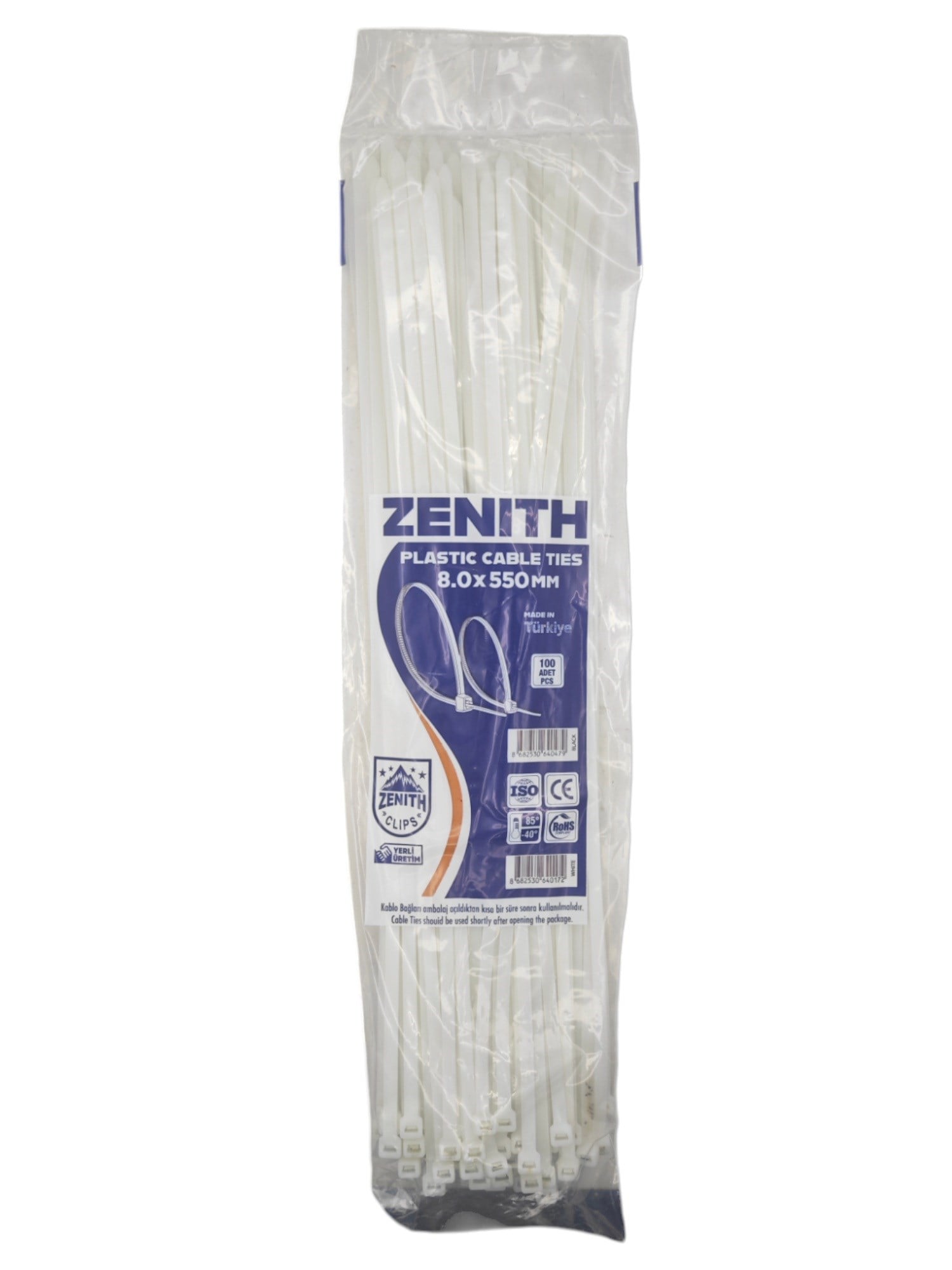 4017   Zenith Kablo Bağı - Plastik Kelepçe 8mm 550mm - Beyaz