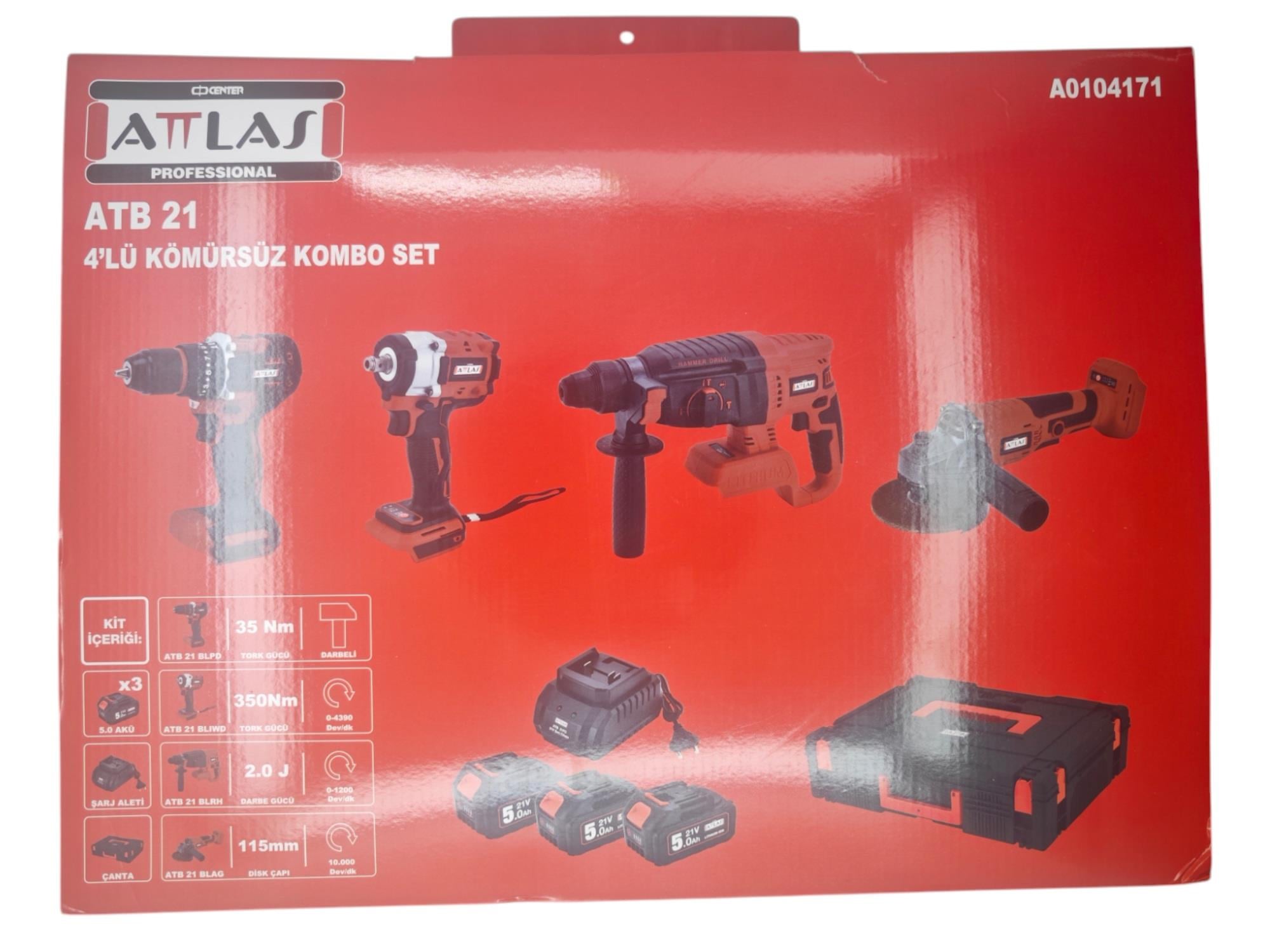 ATB 21 Attlas Kömürsüz Kombo Set 4lü - Vidalama-Somun Sıkma-Hilti