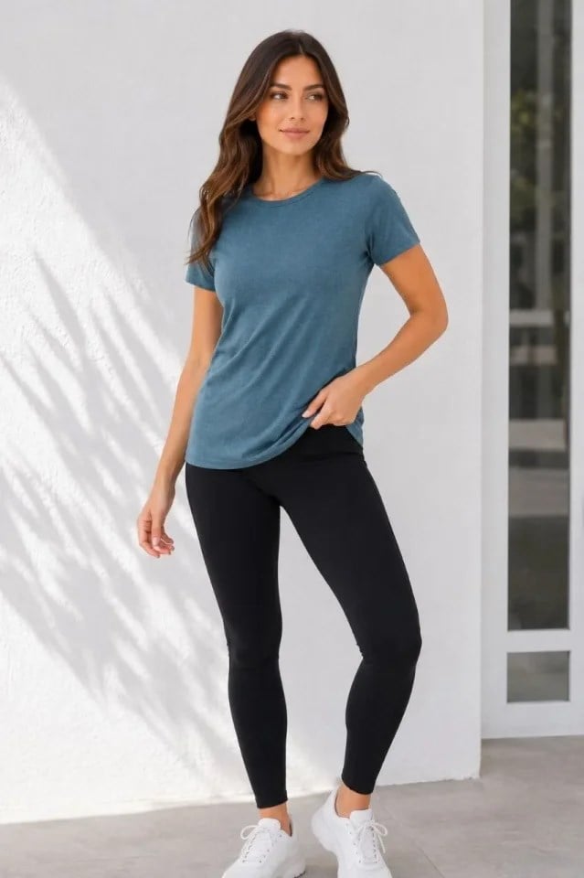 Basic Tişört Bisiklet Yaka Kısa Kol Günlük Yazlık Slim Fit T-Shirt - Füme