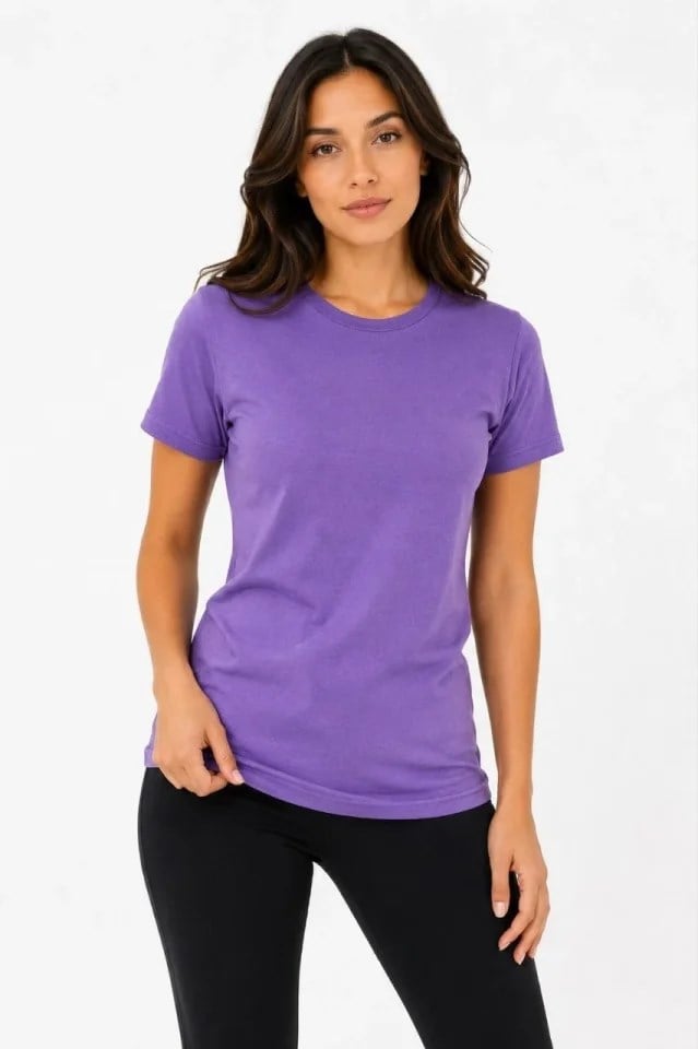 Basic Tişört Bisiklet Yaka Kısa Kol Günlük Yazlık Slim Fit T-Shirt - Mor