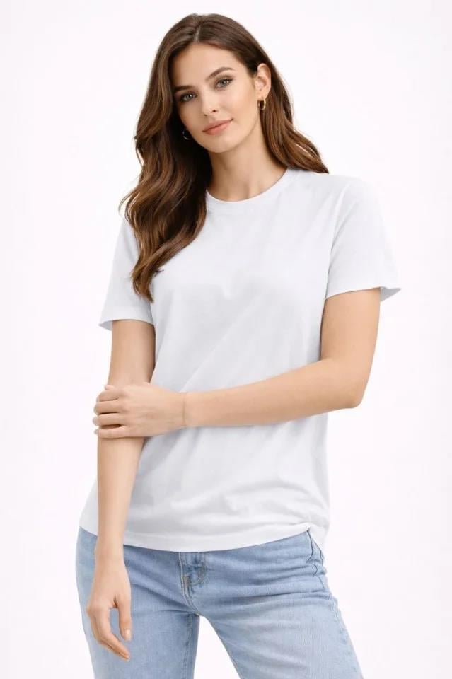 Bisiklet Yaka Tişört Regular Kalıp Basic Pamuklu Günlük Kullanım T-shirt - Beyaz