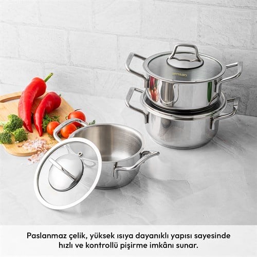 Emsan Demre 6 Parça Midi Çelik Tencere Seti