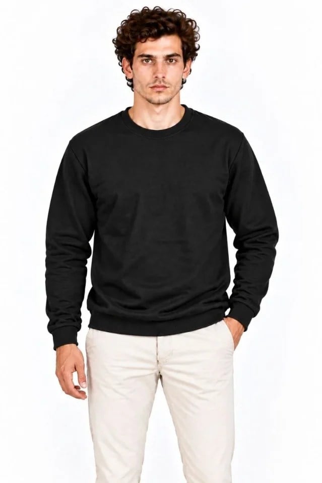 Erkek 2Li Bisiklet Yaka İçi Şardonlu 2 İplik Düz Uzun Kollu Regular Fit Sweatshirt - Siyah - Gri