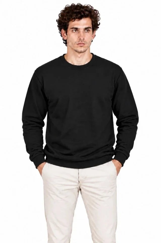 Erkek 2Li Bisiklet Yaka İçi Şardonlu 2 İplik Düz Uzun Kollu Regular Fit Sweatshirt - Siyah - Gri