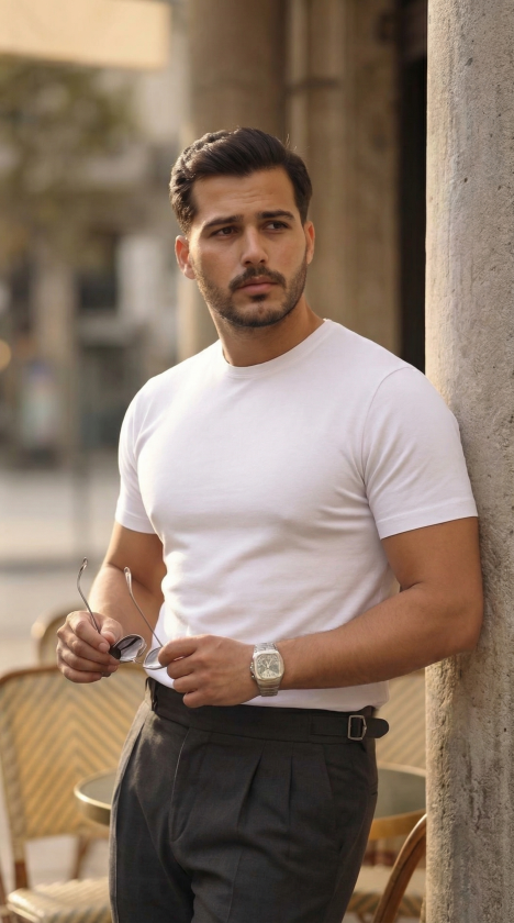 Erkek Basic Bisiklet Yaka Kısa Kollu Triko Tişört - %100 Pamuk Akrilik