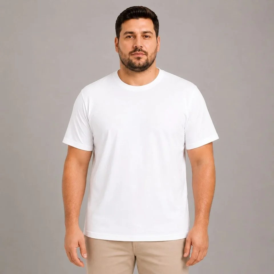 Erkek Battal Big Size Basic Tişört Bisiklet Yaka Rahat Kalıp T-Shirt - Beyaz