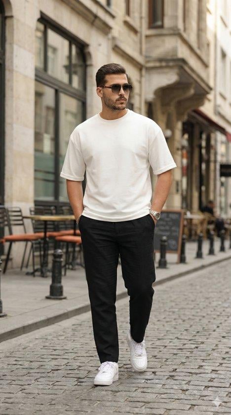 Erkek Duble Kol Basic Tişört