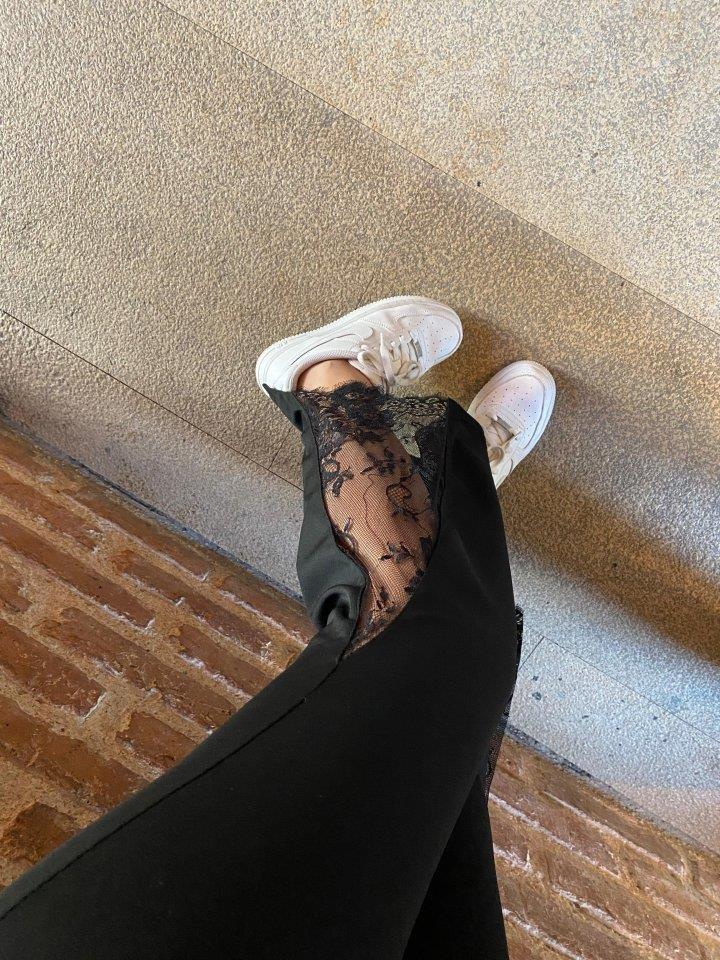 Kadın Dantel Eklemeli Ispanyol Paça Scuba Tayt Pantalon