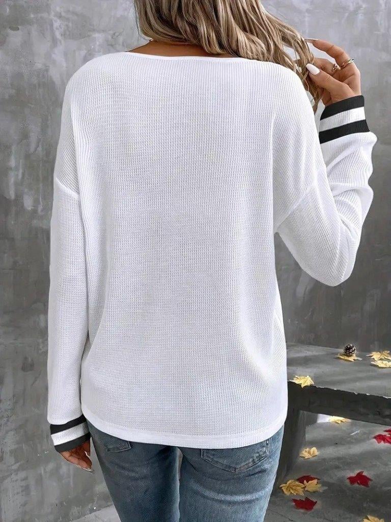 Kadın Uzun Kollu V Yakalı Waffle Bluz