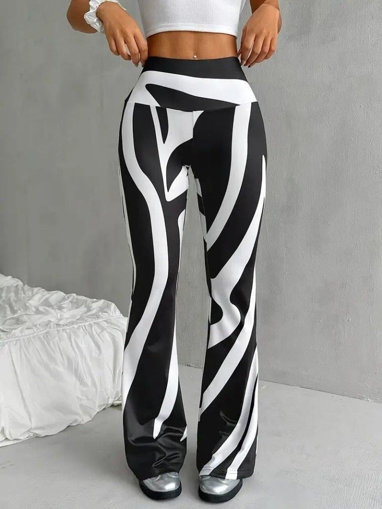 Kadın Yüksek Bel Zebra Desenli Dalgıç Tayt