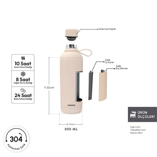 Karaca Aly Soft Touch Çelik Sızdırmaz Termos 500 Ml Taş